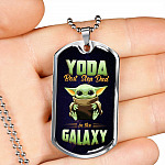Funny Green Baby Alien You Da Best Step Dad in the Galaxy Father's Day Dog Tag Pendant Necklace