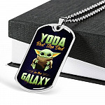 Funny Green Baby Alien You Da Best Step Dad in the Galaxy Father's Day Dog Tag Pendant Necklace