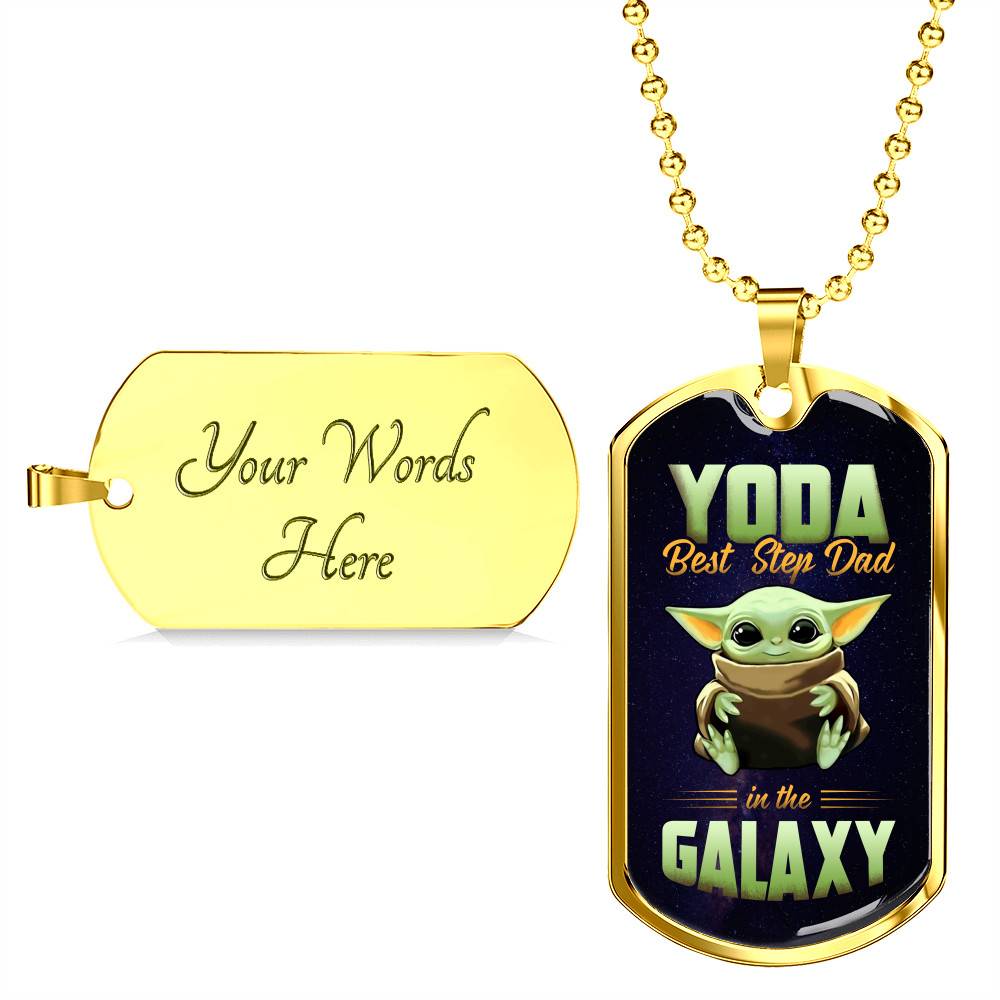 Funny Green Baby Alien You Da Best Step Dad in the Galaxy Father's Day Dog Tag Pendant Necklace