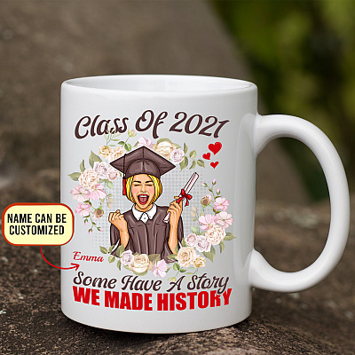 Alternative view of Personalized Class of Senior 2021 Coffee Mug - Some Have a Story We Made History Travel Bottle