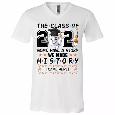 Personalized Class Of 2021, White, V-Neck T-Shirt