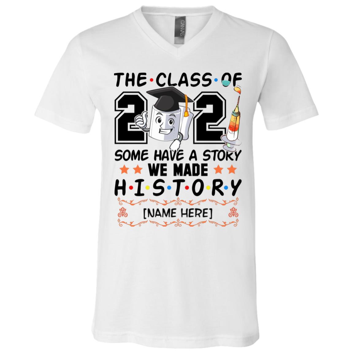 Personalized Class Of 2021, White, V-Neck T-Shirt