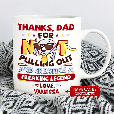 Alternative view of Personalized Dear Dad Thanks For Not Pulling Out From Swimming Champion Coffee Mug - Funny Father's Day Mug