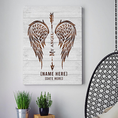 Personalized My Angel Wings Framed Canvas - In Loving Memory Angel In Heaven Unframed Poster - Memorial Gifts