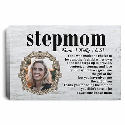 Personalized Photo Stepmom, White, 0.75'' Framed Canvas