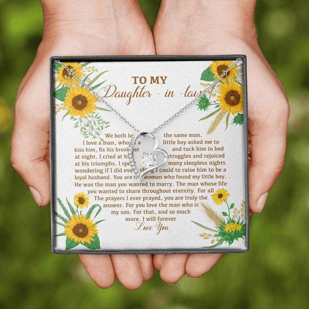 To My Daughter In Law We Both Love The Same Man I Will Forever Love You Sunflower Forever Love Heart Pendant Necklace