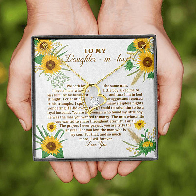 To My Daughter In Law We Both Love The Same Man I Will Forever Love You Sunflower Forever Love Heart Pendant Necklace