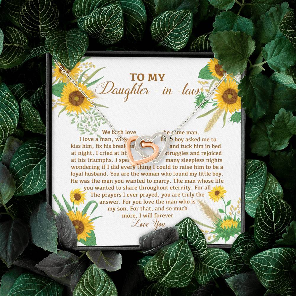 To My Daughter In Law We Both Love The Same Man I Will Forever Love You Sunflower Interlocking Hearts Pendant Necklace