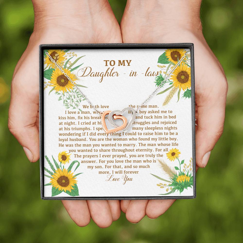 To My Daughter In Law We Both Love The Same Man I Will Forever Love You Sunflower Interlocking Hearts Pendant Necklace