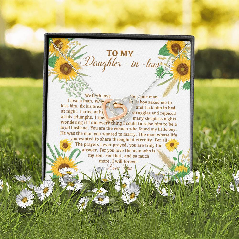 To My Daughter In Law We Both Love The Same Man I Will Forever Love You Sunflower Interlocking Hearts Pendant Necklace