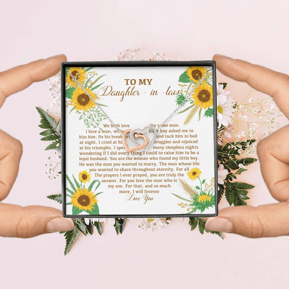 To My Daughter In Law We Both Love The Same Man I Will Forever Love You Sunflower Interlocking Hearts Pendant Necklace