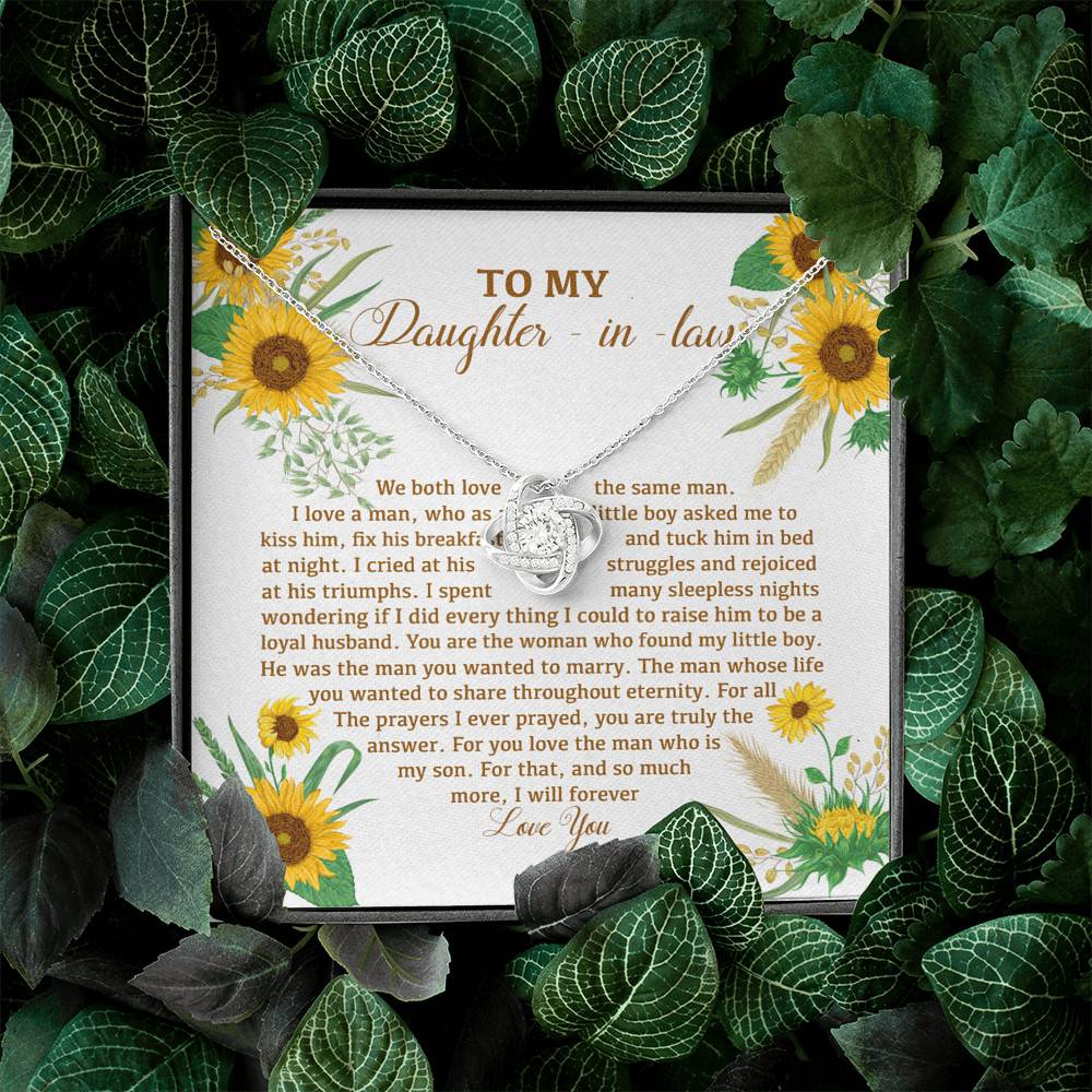 To My Daughter In Law We Both Love The Same Man I Will Forever Love You Sunflower Love Knot Necklace