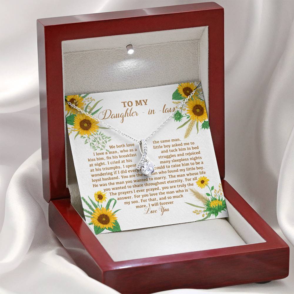 To My Daughter In Law We Both Love The Same Man I Will Forever Love You Sunflower Alluring Beauty Necklace