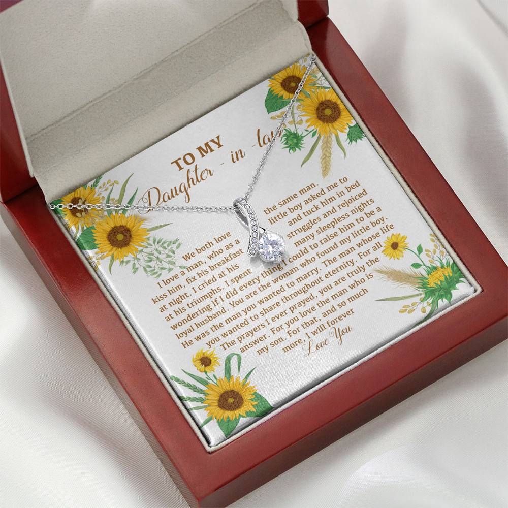 To My Daughter In Law We Both Love The Same Man I Will Forever Love You Sunflower Alluring Beauty Necklace