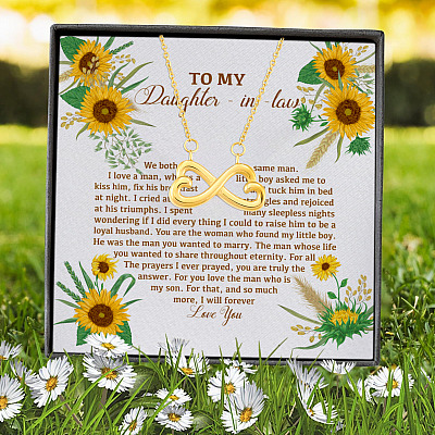 To My Daughter In Law We Both Love The Same Man I Will Forever Love You Sunflower Infinity Heart Pendant Necklace
