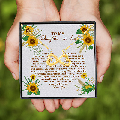 Alternative view of To My Daughter In Law We Both Love The Same Man I Will Forever Love You Sunflower Infinity Heart Pendant Necklace