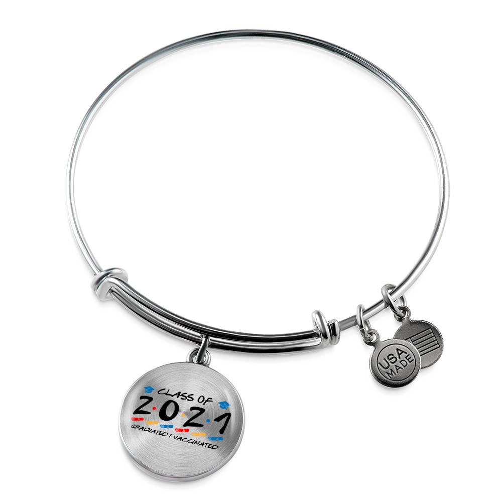 Class of 2021 Graduated and Vaccinated Friend Graduation Circle Pendant Necklace - Bangle