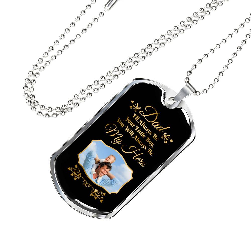 Custom Photo Fathers Day Gift You Will Always Be My Hero Dog Tag Pendant Necklace