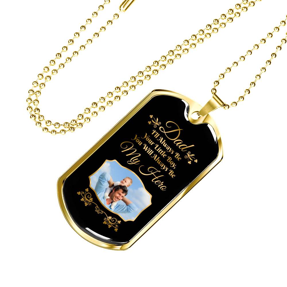 Custom Photo Fathers Day Gift You Will Always Be My Hero Dog Tag Pendant Necklace