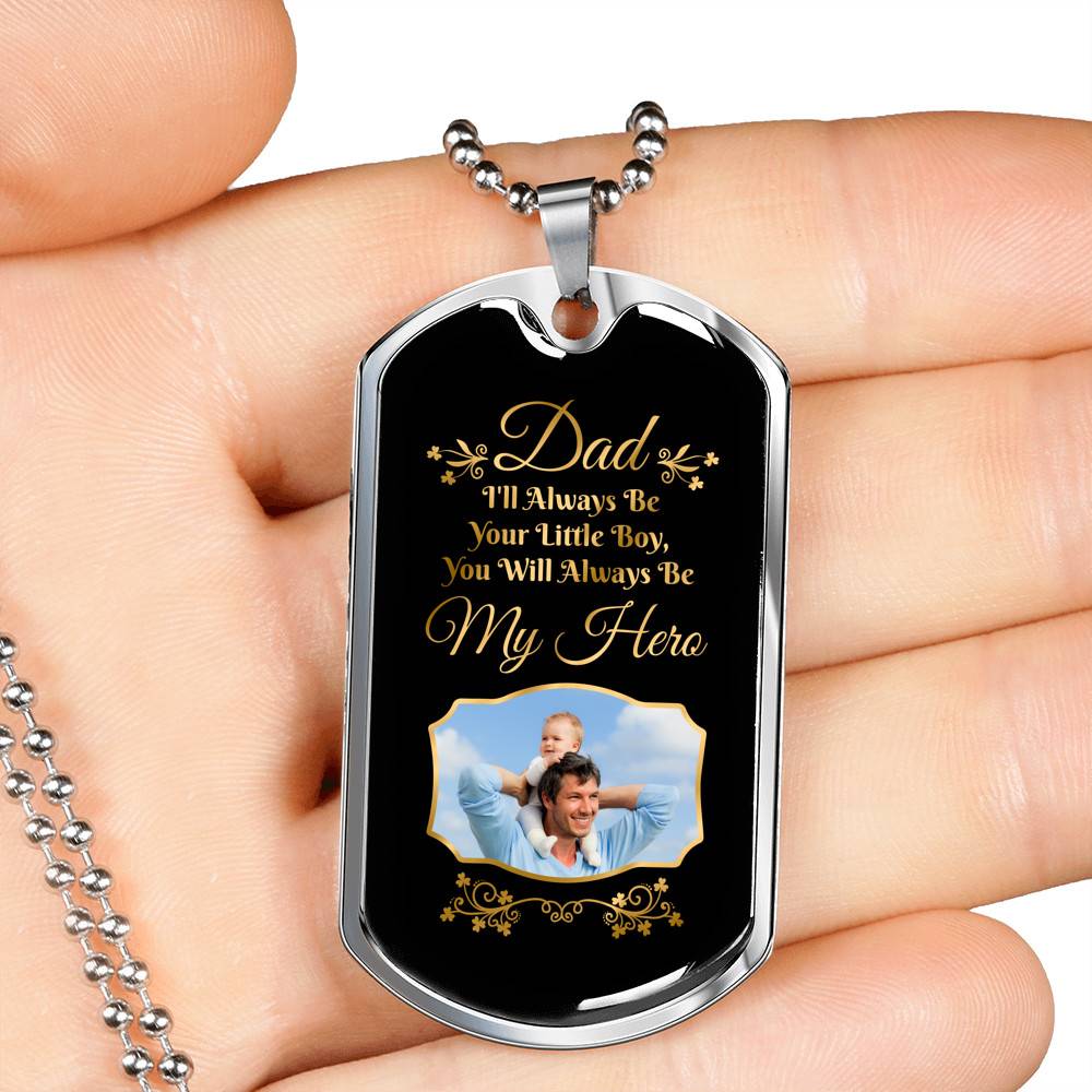Custom Photo Fathers Day Gift You Will Always Be My Hero Dog Tag Pendant Necklace