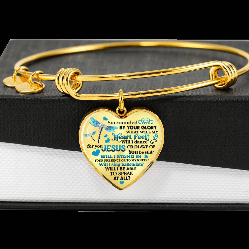 Dragonfly Surrounded by Your Glory What Will My Heart Feel I Can Only Image Heart Pendant Necklace - Bangle