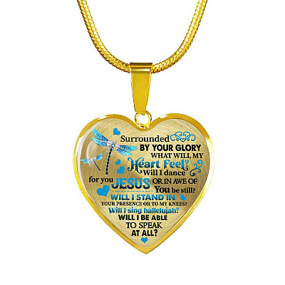 Dragonfly Surrounded by Your Glory What Will My Heart Feel I Can Only Image Heart Pendant Necklace - Bangle