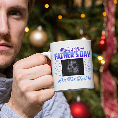 Alternative view of Custom Photo Baby First Fathers Day On The Inside Coffee Mug - Beer Stein - Water Bottle - Color Changing Mug