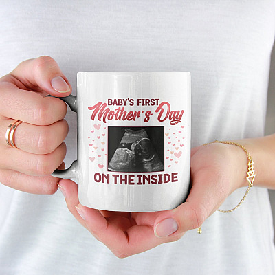 Alternative view of Custom Photo Baby First Mothers Day On The Inside Coffee Mug - Beer Stein - Water Bottle - Color Changing Mug