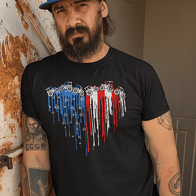 Alternative view of Tractor American Flag Heart T-Shirt - Patriotic Tractor Farmer Farm Gifts Shirt