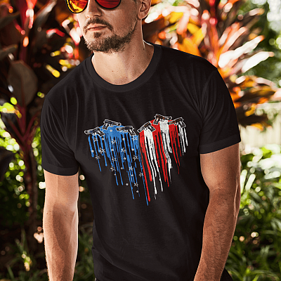 Alternative view of Gun American Flag Heart T-Shirt - Patriotic Pro American 4th July Gifts Shirt