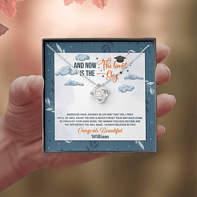 Personalized And Now The Limit Is The Sky Love Knot Pendant Necklace - Custom Graduation Necklace