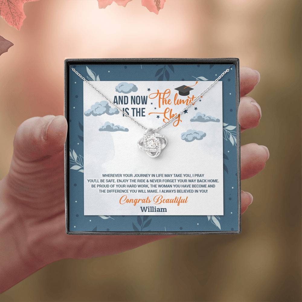 Personalized And Now The Limit Is The Sky Love Knot Pendant Necklace - Custom Graduation Necklace Personalized And Now The Limit Is The Sky Love Knot Pendant Necklace - Custom Graduation Necklace