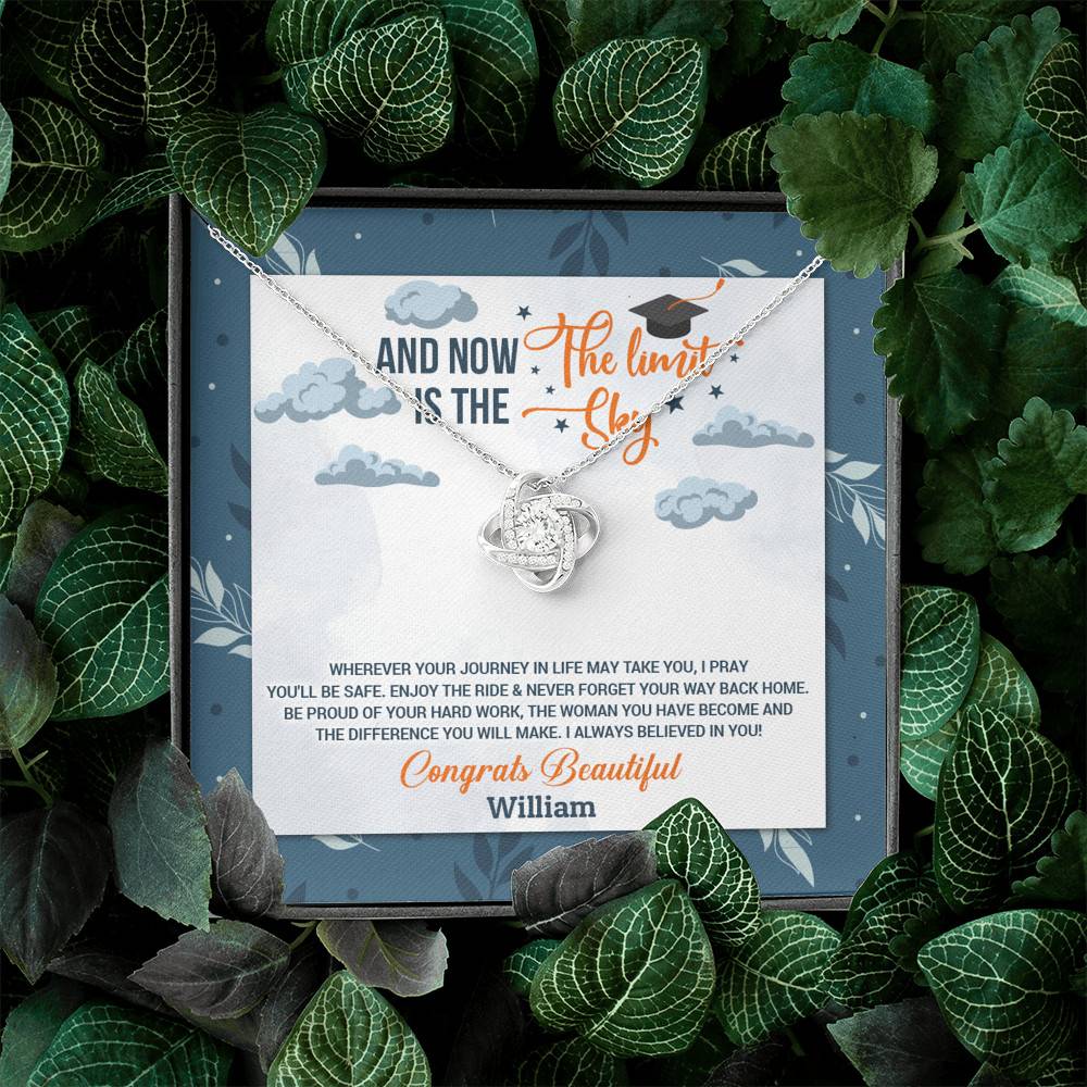 Personalized And Now The Limit Is The Sky Love Knot Pendant Necklace - Custom Graduation Necklace Personalized And Now The Limit Is The Sky Love Knot Pendant Necklace - Custom Graduation Necklace