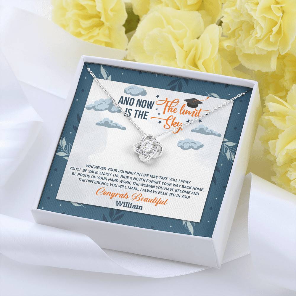 Personalized And Now The Limit Is The Sky Love Knot Pendant Necklace - Custom Graduation Necklace Personalized And Now The Limit Is The Sky Love Knot Pendant Necklace - Custom Graduation Necklace