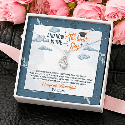 Personalized And Now The Limit Is The Sky Alluring Beauty Pendant Necklace - Custom Graduation Necklace