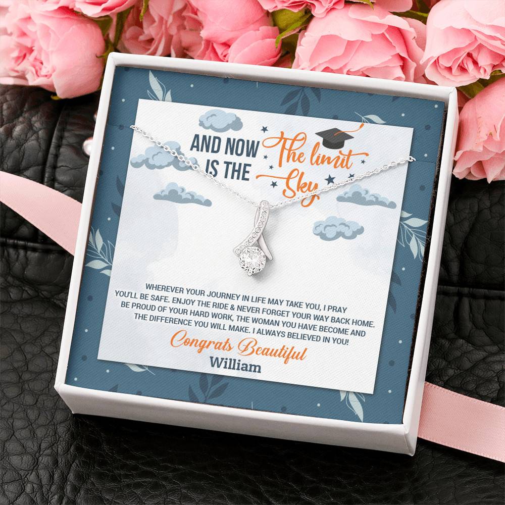 Personalized And Now The Limit Is The Sky Alluring Beauty Pendant Necklace - Custom Graduation Necklace