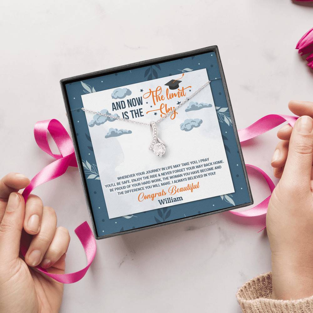 Personalized And Now The Limit Is The Sky Alluring Beauty Pendant Necklace - Custom Graduation Necklace