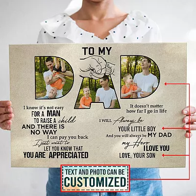 Personalized Photo To My Dad It's Not Easy To Raise A Child Son Daughter and Dad Father's Day Canvas Poster