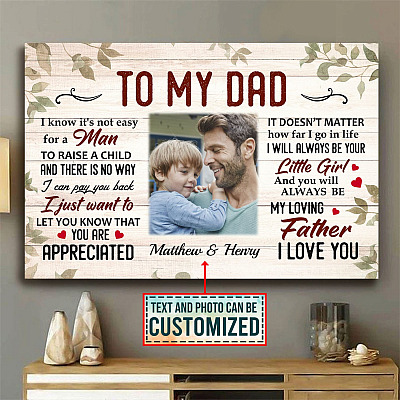 Alternative view of Personalized Photo to My Dad I Know It's Not Easy for A Man to Raise a Child Framed Canvas - Unframed Poster