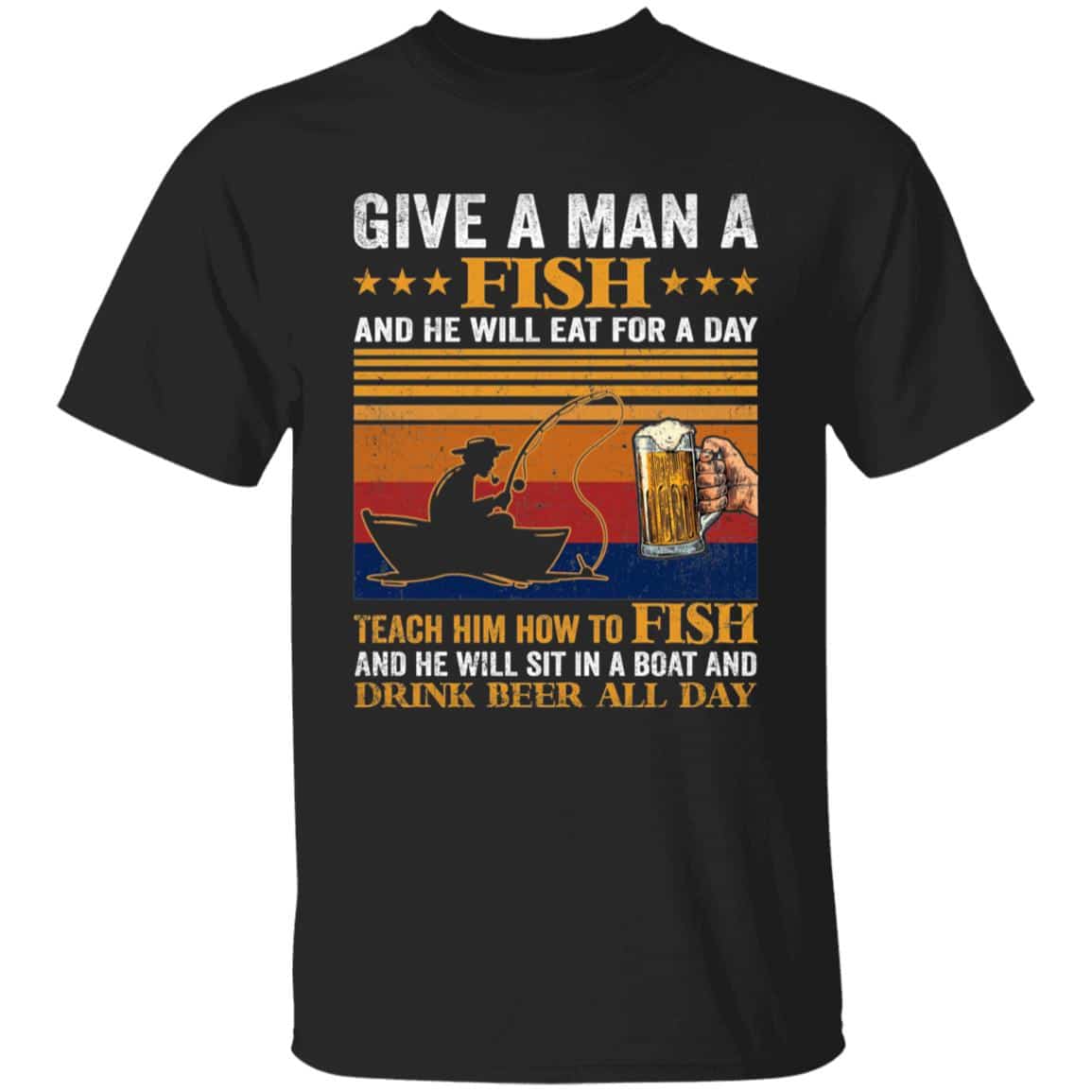 1N.Give A Man A FIsh (3), Black, Unisex T-Shirt