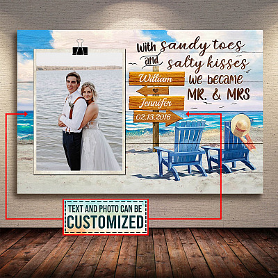 Alternative view of Custom Photo With Sandy Toes And Salty Kisses We Became Mr And Mrs Framed Canvas - Unframed Poster - Wedding Anniversary Gift