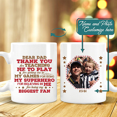 Alternative view of Personalized Photo Dear Dad Thank You For Teaching Me To Play Mug - Father Son Daughter Baseball Partner Mug