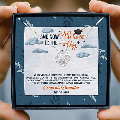 Alternative view of Personalized And Now The Limit Is The Sky Love Knot Pendant Necklace - Custom Graduation Necklace