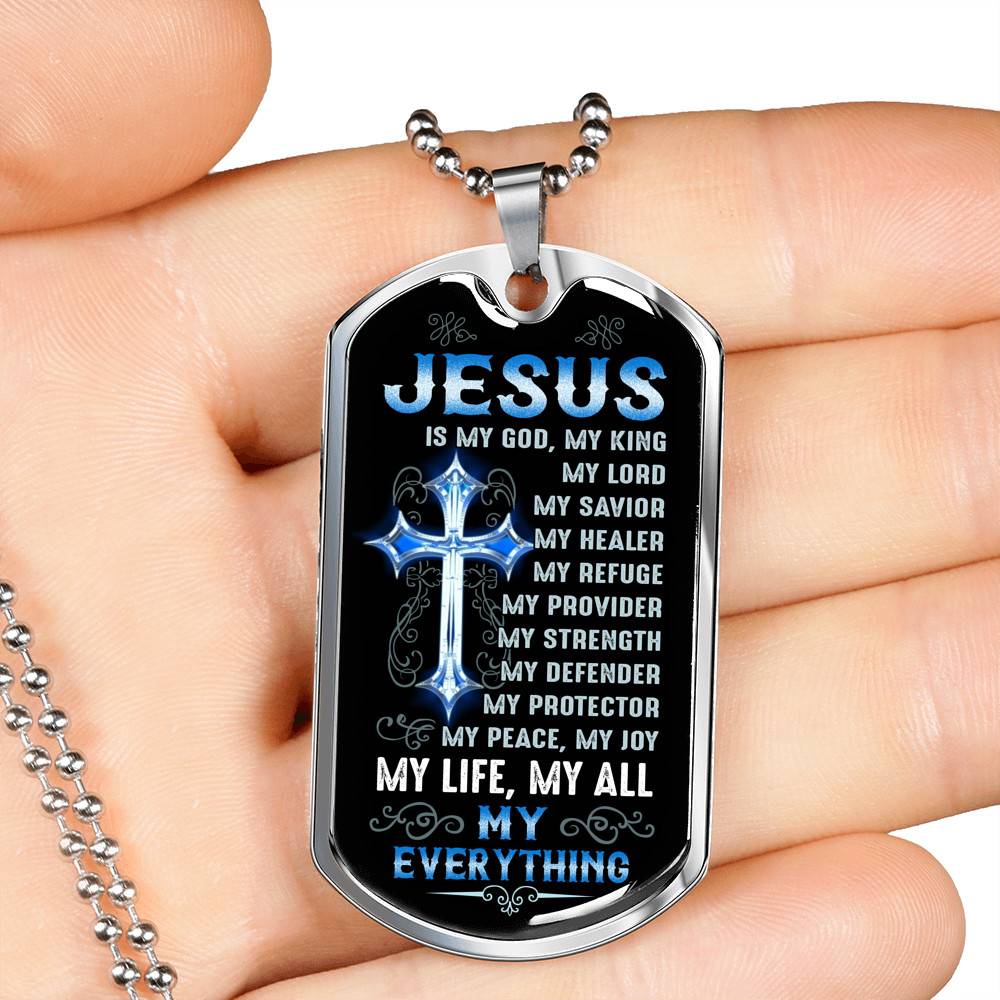 Cross Jesus Is My God My King My Lord My Savior My Healer My Refuge Christian Gifts Dog Tag Pendant Necklace