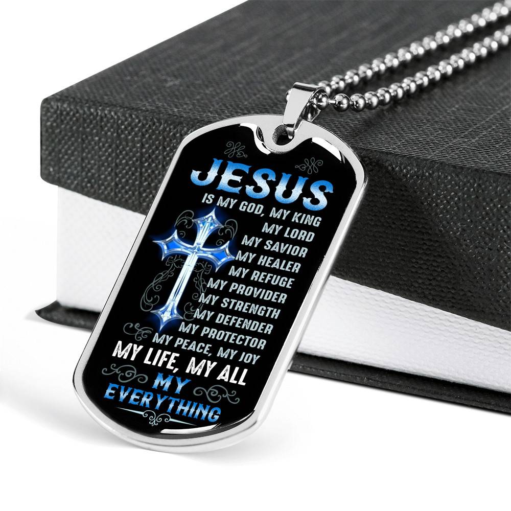 Cross Jesus Is My God My King My Lord My Savior My Healer My Refuge Christian Gifts Dog Tag Pendant Necklace