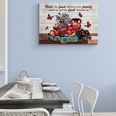 Alternative view of Bless the Food Before Us the Family Beside Us Farmhouse Kitchen Wrapped Framed Canvas Prints - Unframed Poster