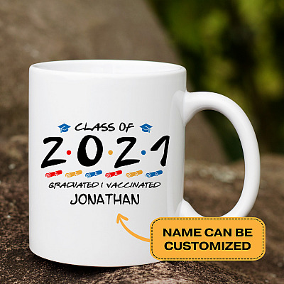 Alternative view of Personalized Class of 2021 Graduated and Vaccinated Friend Coffee Mug - Beer Stein - Water Bottle - Color Changing Mug
