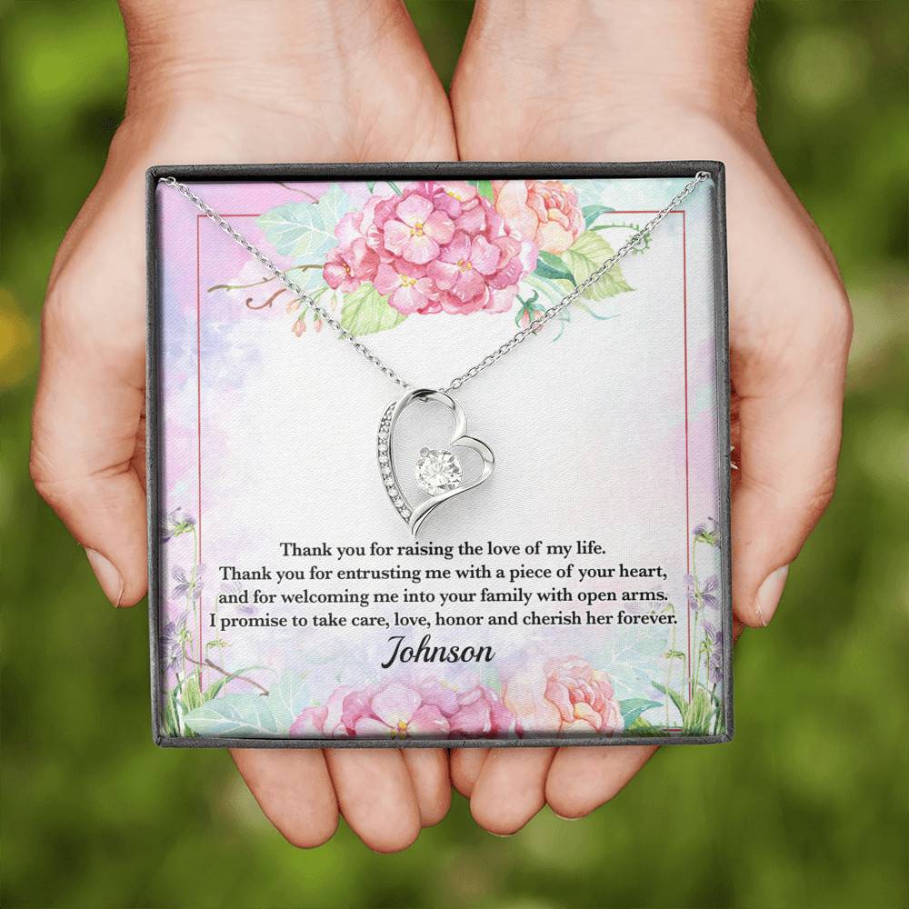 Personalized Thank You for Raising the Love of My Life Mother-In-Law Forever Love Pendant Necklace