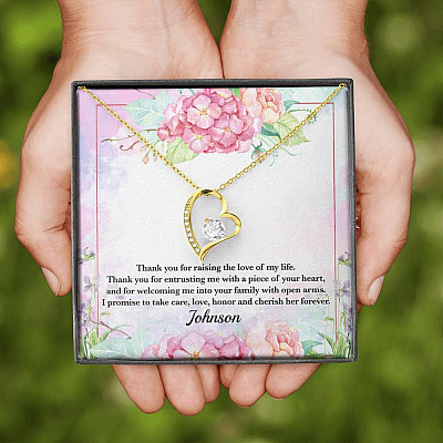 Personalized Thank You for Raising the Love of My Life Mother-In-Law Forever Love Pendant Necklace