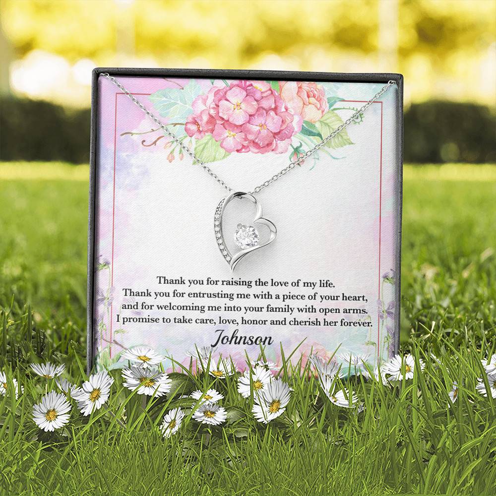 Personalized Thank You for Raising the Love of My Life Mother-In-Law Forever Love Pendant Necklace